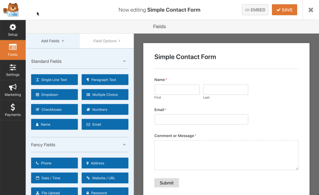 WPForms Screenshot Form Editor